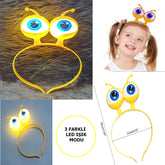 Nessiworld Led Light & Battery Operated 3 Different Modes Light Up Alien Eye Party Crown Yellow Color 18x12 cm
